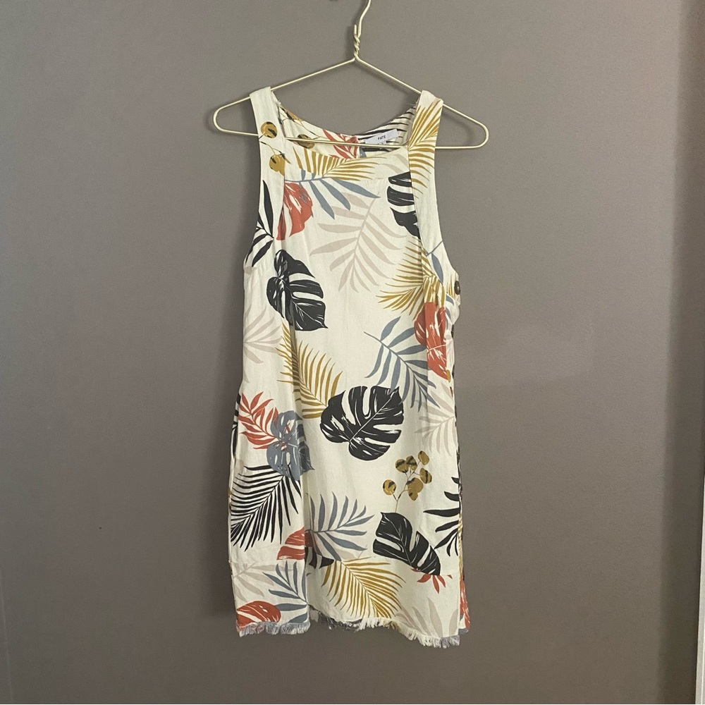 Fate White Tropical Leaf Sleeveless Mini Dress